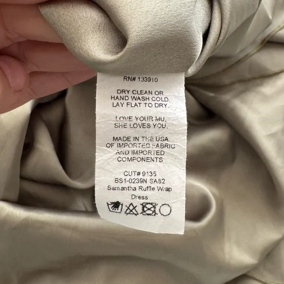 Show Me Your Mumu Samantha Ruffle Wrap Dress Moss Green Luxe Satin Large - Picture 7 of 9